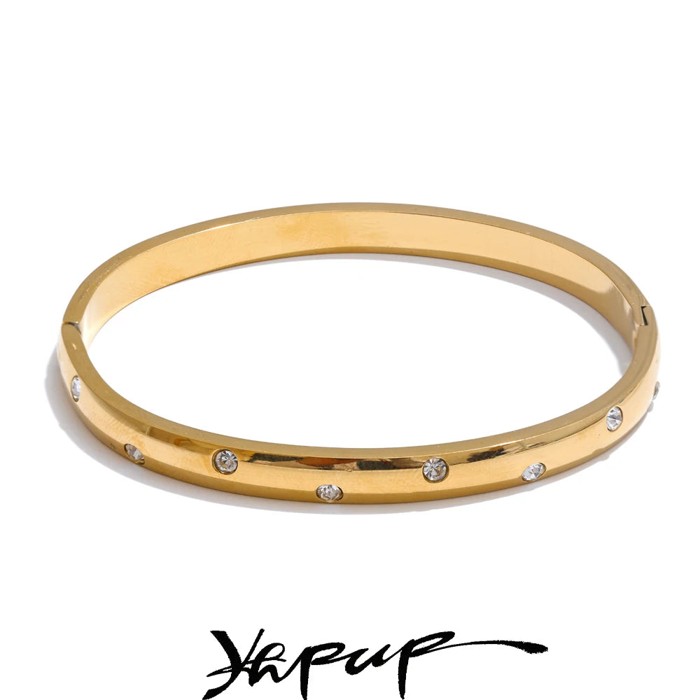 Stainless Steel Cubic Zirconia Bangle Gold Silver Color Waterproof